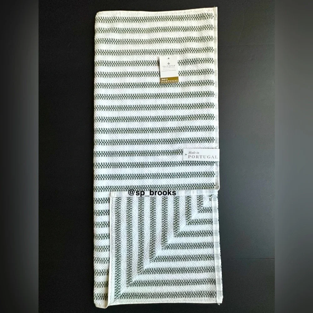 🎁6PC FELPINTER Bath Towel Set - Green and White, Super Soft & Absorbent